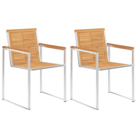 Vidaxl Trädgårdsstolar 2 St Med Dynor Massiv Teak Och Stål Creme
