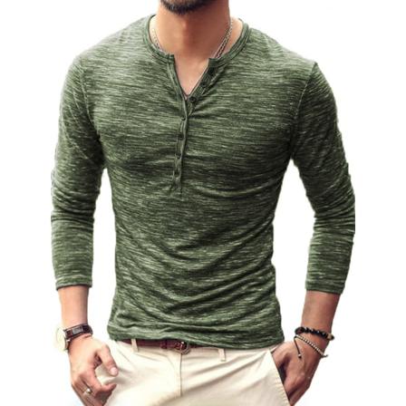 Män Top Rundhalsknapp Blus Långärmad Casual Slim