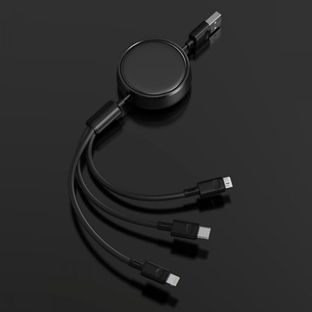 Inntrekkbar hurtigladerkabel, 3A 3 FT Multi One-Way Inntrekkbar 3-i-1 USB-ladekabel Kompatibel med mobiltelefoner/nettbrett