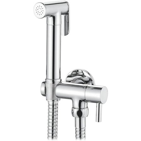 WC-sett med fleksibel slange, holder, dusj, krom, sølv