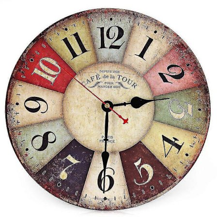 Stille veggklokke i vintagestil, radiostyrt veggklokke i tre, egnet for kjøkken, hjemmekontor, stue og soverom (parisisk vintagestil).