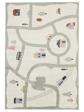Playful Road Motif Washable Kids Rug Small Road Map - White/Multicolor 140X200