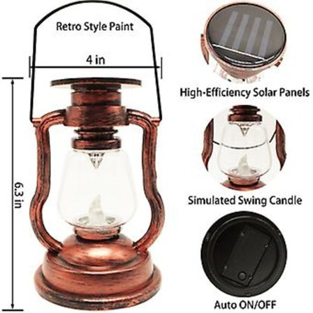 Utendørs Solcelle Lanterne Lys LED Solcelle Metall Lys Vanntett Hengende Lampe Dekor (Retro Lampe-Kobber)
