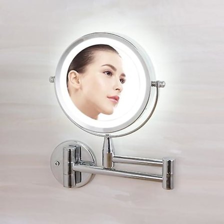 Badrumsväggmonterad infällbar LED-smink spegel med lampa spegel HD dubbelsidig skönhetsspegel