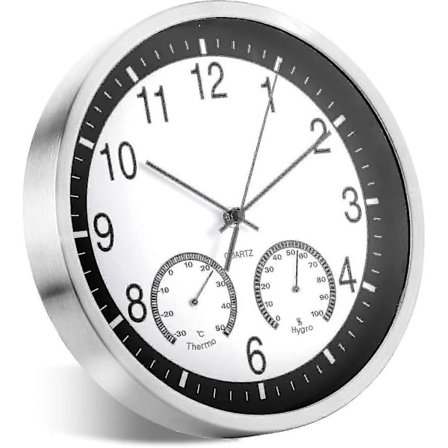 12 Tommer Metal Kvarts Vægur 30cm Moderne Lydløs Ikke-tikkende Vægur Med Termometer Mål Temperatur Luftfugtighed Til Stue Soveværelser Off