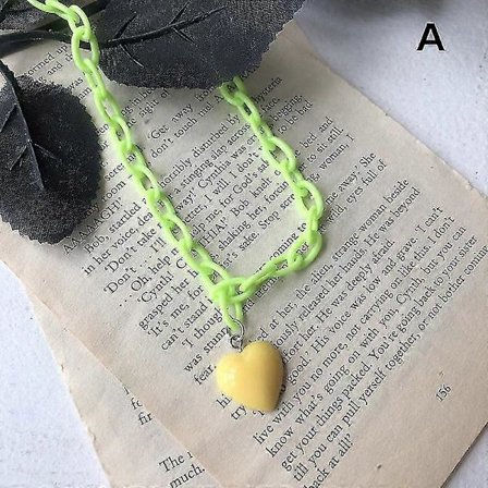 Halsband med bokstavstryck i harts/glänsande hjärta, justerbar längd, halsband, smycken, kärlekshänge, halsband gul