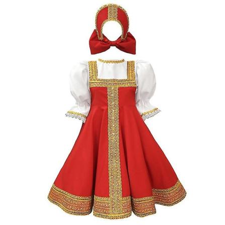 Russisk dansepige kostume Rød Sarafan Folk Fancy Dress Børn Russisk traditionelt tøj M 115-130cm