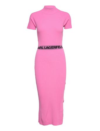 Sslv Knit Dress W/Logo Knelang Kjole Rosa Karl Lagerfeld