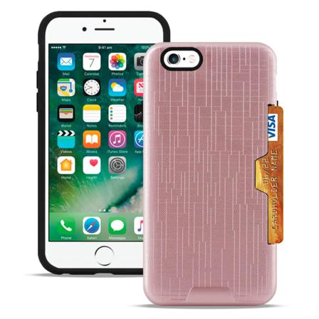 2-delad Kåpa Med Kortfack För Apple Iphone 6 / 6s Brushed Cover Rosa Guld