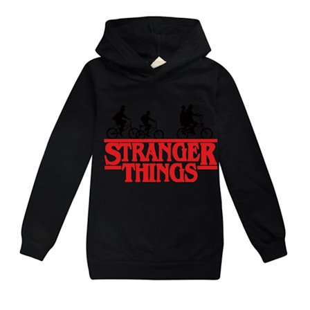 Stranger Things Hættetrøje Pullover Udendørs Sort 160cm til Drenge Sort