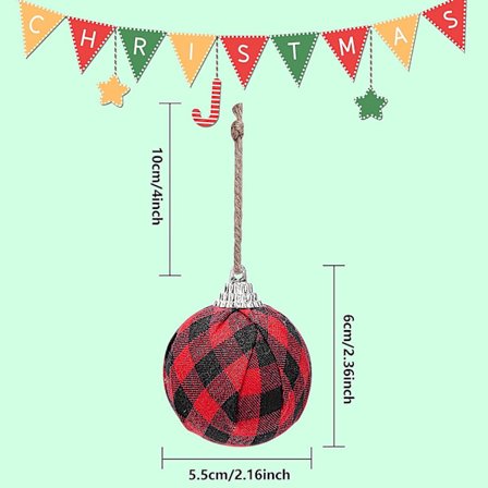 10 st Buffalo Plaid Tygbollar - 5,5 cm Små Julgranskulor i Tyg