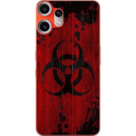 Kompatibelt Mobilskal till Nothing CMF Phone 2 Pro Röd bakgrund med svart biohazard-symbol i sliten målad stil, industriell känsla med stänk, repo