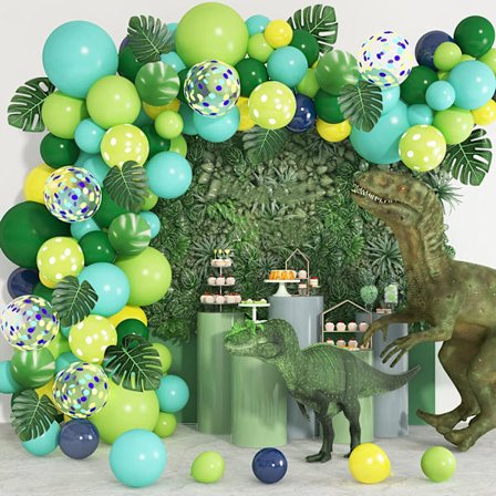 119 stk Jungel Safari Tema Festartikler, Dinosaur Ballonger Garland Arch Kit Konfetti Grønne Ballonger for Gutter Barn Bursdag Baby Shower 