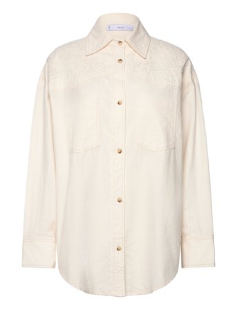 Shirt With Decorative Stitching Cream Mango
