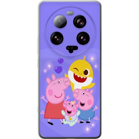 Kompatibel Mobilcover til Xiaomi 13 Ultra Peppa Gris mønster med hjerter, sommerfugle og venner, lyserød baggrund i bløde børneillustrationer