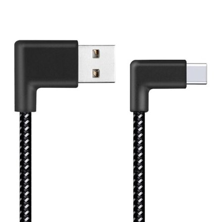 90 graders vinkelkontakt nylonflettet smarttelefonladerkabel, Type-C ladekraftkabler for Android Universal Adapter 2M