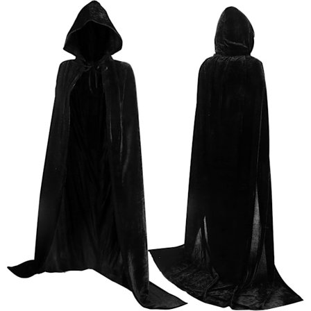 Lyxig Svart Kappa med Huva - 170cm / XXL - Karneval Halloween Kostym - Svart Sammetskappa - Hatt - Vuxna - Utklädnad - Maskerad Cape - Gotisk ...