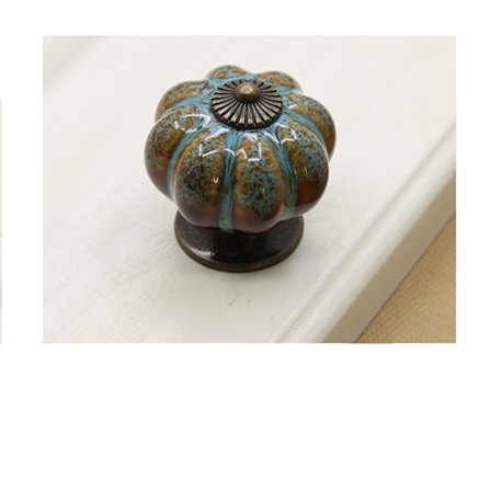 1 st knoppar för lådor i pumpaform, 3,8 x 4,0 cm, handtag i keramik, vintage europeisk stil med blå leopardmönster för skåp, garderober och lådor