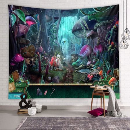 Forest Garden Veggdekor, Psykedelisk Hippie Tapestry Vegg, ZQKLA