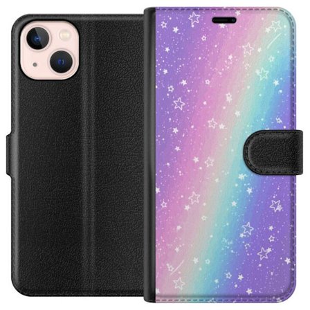 Kompatibel Tegnebogsetui til Apple iPhone 13 Rainbow-farvet pastelbaggrund med hvide stjerner og glitrende prikker i blød overgang