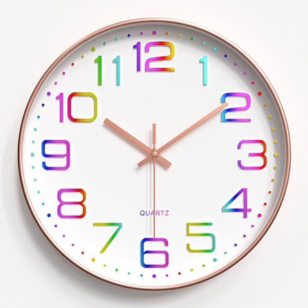 Væg ur Multi-farvede 3D-tal, Lydløs Moderne Rose Guld Væg
