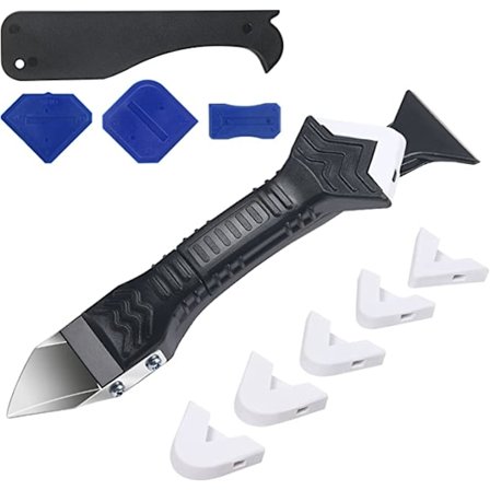 11-delt sett med baderomverktøy, fugepistol, 3-i-1 metallskrape