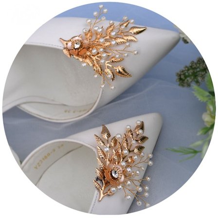 1 par avtagbare spenne høye hæler strass sko klips, DIY blomst sko dekorasjon bryllup fest sko tilbehør