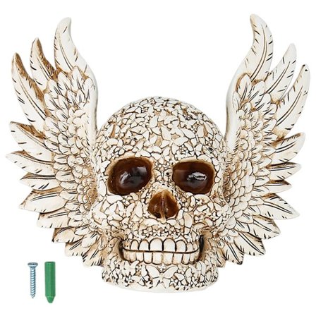 Kranium Statue Sommerfugle Mønster Håndværk Udsøgt Skelet Hoved Statue med Engel Vinge til Desktop Dekoration