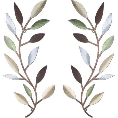 2 Deler Metall Tre Blad Veggdekor Vinstokk Olivenkvist Blad Veggkunst Smijern Scroll Over Stue Dekor (Lys Grå)