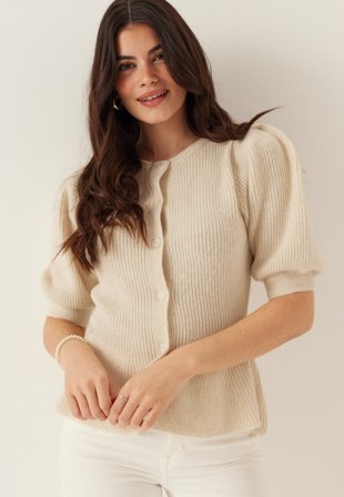 Pieces - Pcsilly Ss Puff Knit Cardigan - Birch Detail:Melange - Kläder - - Bubbleroom