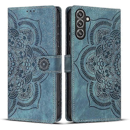 Frosted Læder Etui til Mandala Emed Retro Telefon Blå(FQ)