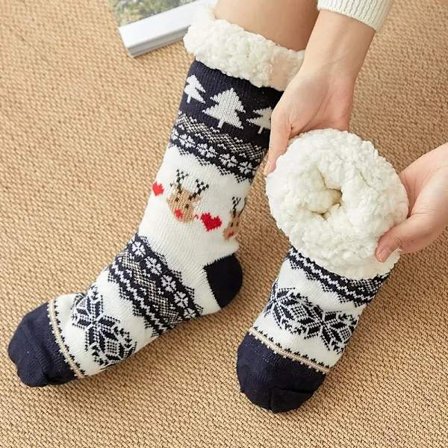 Home Slippers Women Winter Floor Shoes Christmas Elk Indoor Socks Shoes Warm Fur Slides Lady Plush Slippers Anti Slip Dispensing