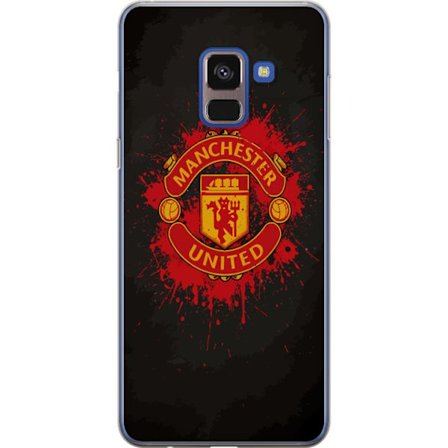 Kompatibelt Mobildeksel til Samsung Samsung Galaxy A8 (2018) Manchester United logo i rød og gul farge med røff sportslig bakgrunn