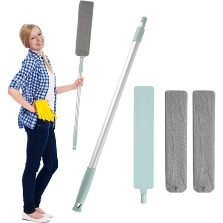 Sengestøv børste, mikrofiber støvklud teleskopisk forlængerstang, sammenklappelig og støvklud til rengøring af edderkoppespind loft-