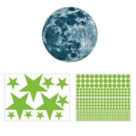 3D vægklistermærker lysende prikker og måne vægklistermærker fluorescerende og måne vægdekoration til børneværelse soveværelse loft