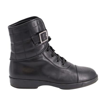 Chanel Vintage Chanel Ankle Combat Støvler CC Logo in Back Leather Sort, Dame, Størrelse: 37 EU