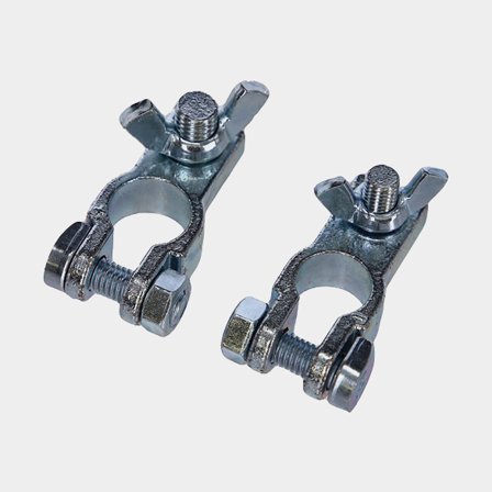 Batterikabelskor Zinkpläterad mässing. + 10mm, - 8mm. Vingmutter