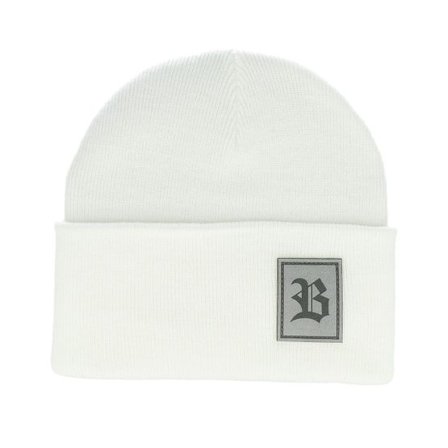 Bearded Man - Vit cuff Beanie - Old English B Patch White Beanie @ Hatstore