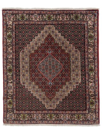 Senneh Fine Rug 124X148 Black/Dark Red Wool, Persia