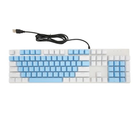 Mekanisk tastatur i fuld størrelse med 104 taster, USB-kablet gamingtastatur med numerisk tastatur, rød kontakt til Windows, blå hvid