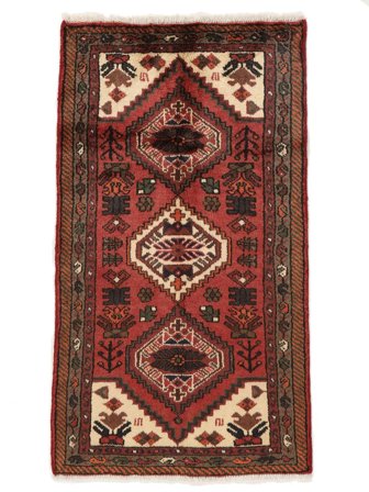 Annodato A Mano Hamadan Tappeto 70X128 Orientale Di Lana Nero/Rosso Scuro Piccolo