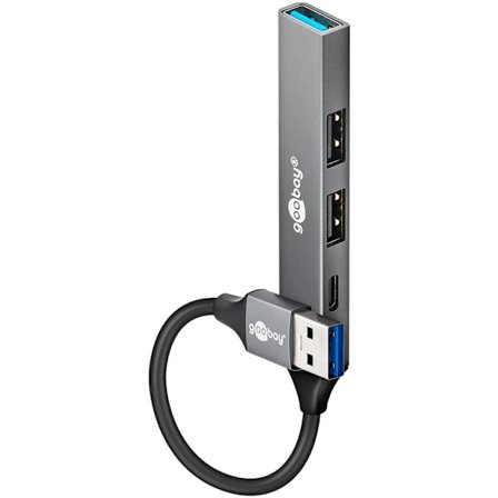 Ohut USB-keskitin 4 portilla, USB-A - USB-C /USB-A, 5 Gbit/s