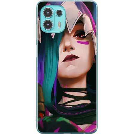 Kompatibelt Mobilskal till Motorola Motorola Edge 20 Lite Stiliserad porträtt av en kvinnlig karaktär med färgat hår, neonmarkeringar och grafisk