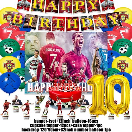 Cristiano&Ronaldo-teema Lasten syntymäpäiväjuhlakoristelu Jalkapalloilija Cr7 Ilmapallobanneri Taustat Kakkupäälliset Lapsille Aikuinen Lahja