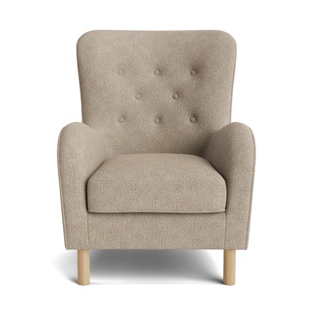 Vitra Sessel Aragon Grau/Beige 100cm, bequemer Polstersessel im skandinavischen Stil mit eleganter Knopfheftung und stabilen Holzfüßen.