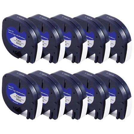 10 stk. Etikettmaskin Refill for Dymo Letratag Refill 12mm x 4M Hvit Plast Etikettape for Letra Tag