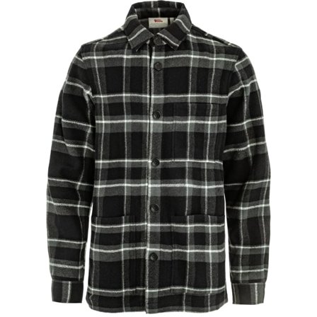 Fjällräven Herr's Övik Wool Shirt in Black/Dark Grey | Size: Large, Ull