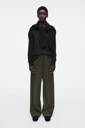 COS Women's Drawstring Straight Leg Trousers in Green