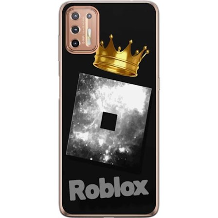 Kompatibelt Mobildeksel til Motorola Motorola Moto G9 Plus Minimalistisk svart og sølvfarget Roblox-symbol med gylden krone og luksuriøs gamer-estet
