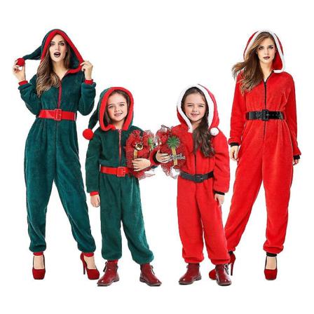 Vuxenbarn Jultomte Jultomtekostym Flicka Kvinnor Hooded Onesie Pyjamas Jumpsuit Fantasia Xmas Dress Up kids 2 S